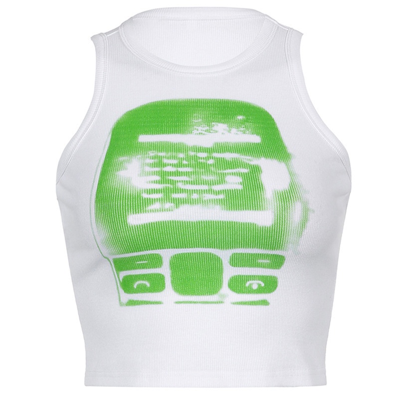 Áo Croptop Không Tay Cổ Tròn In Họa Tiết Y2K Gợi Cảm Dành Cho Nữ