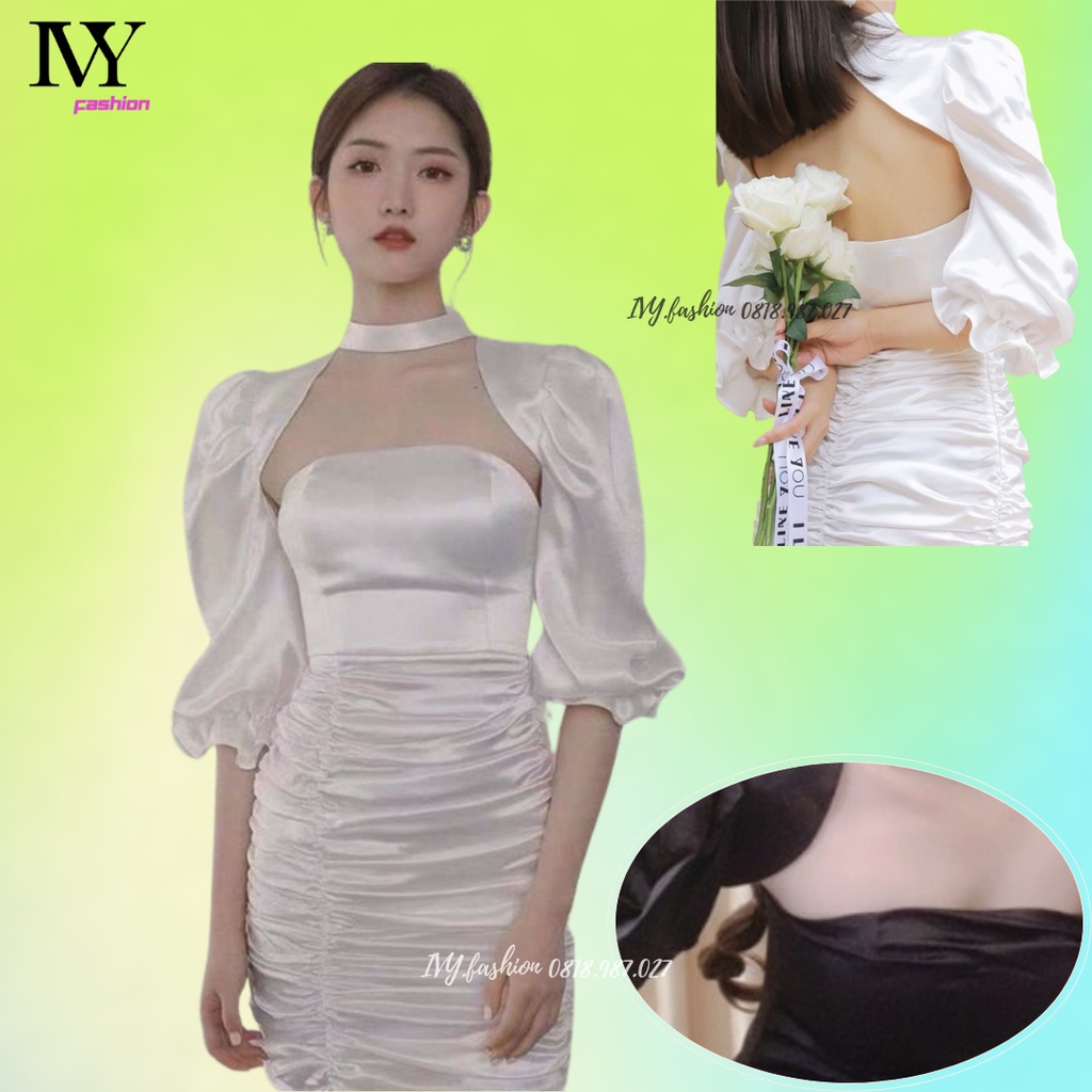 🔥40-65KG🔥 Đầm váy ôm body bigsize 🔥phi thun cao cấp mút ngực🔥 đen trắng cúp ngực nhún tay phồng đi biển dự tiệc dạo phố