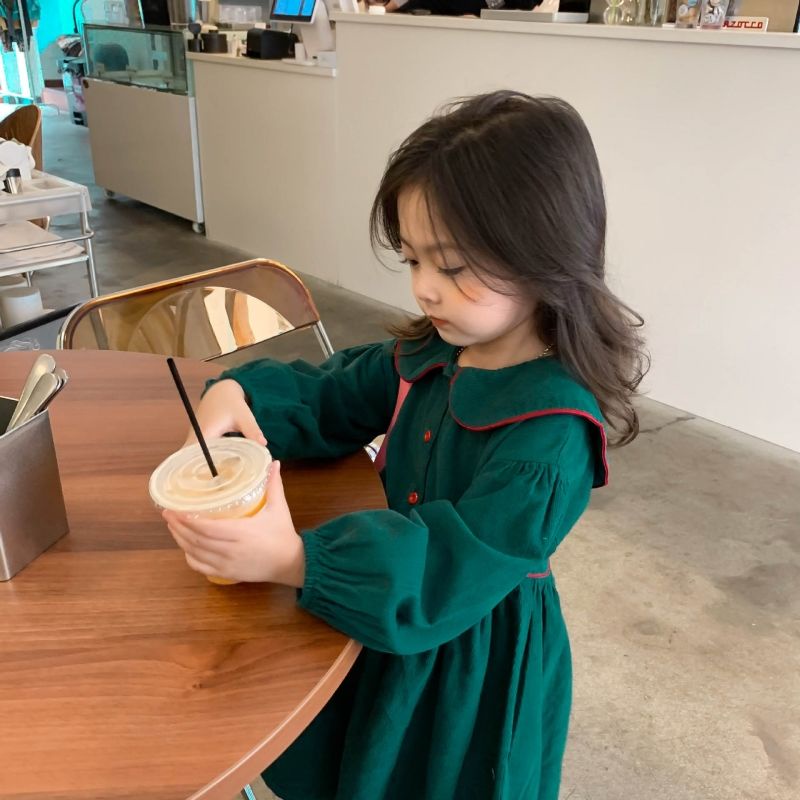 Đầm Thun Tay Dài Phong Cách Hàn Quốc Cho Bé Gái