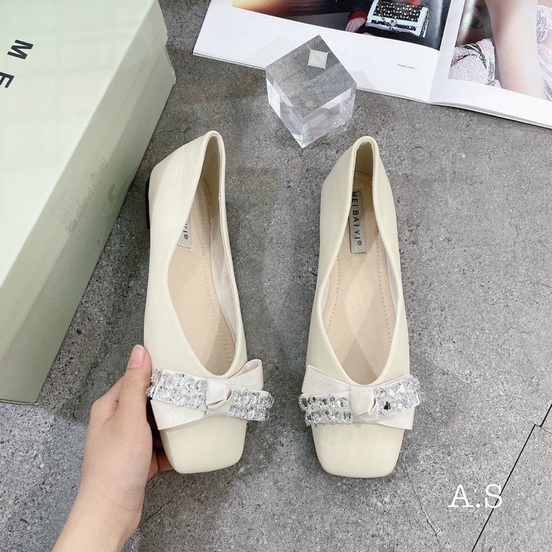 Giày bệt đính nơ đá siêu xinh