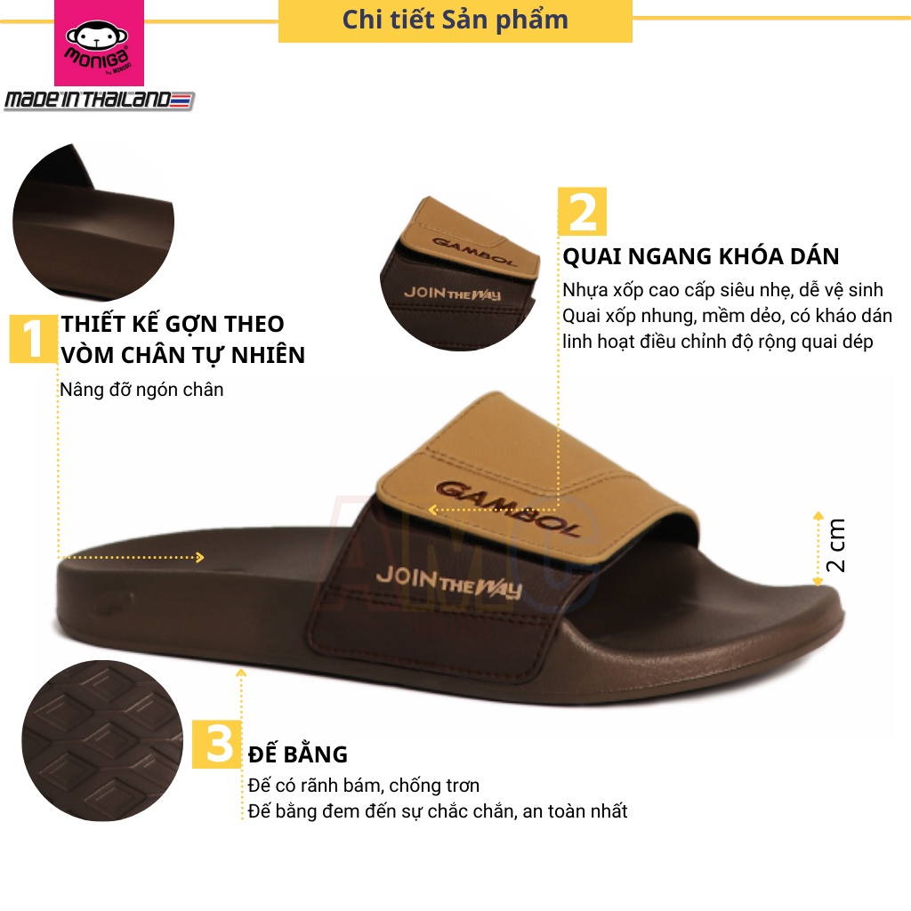 Dép Thái Lan nam quai ngang khóa xé dán siêu nhẹ siêu êm GAMBOL - GM43106 size 36,37,38,39