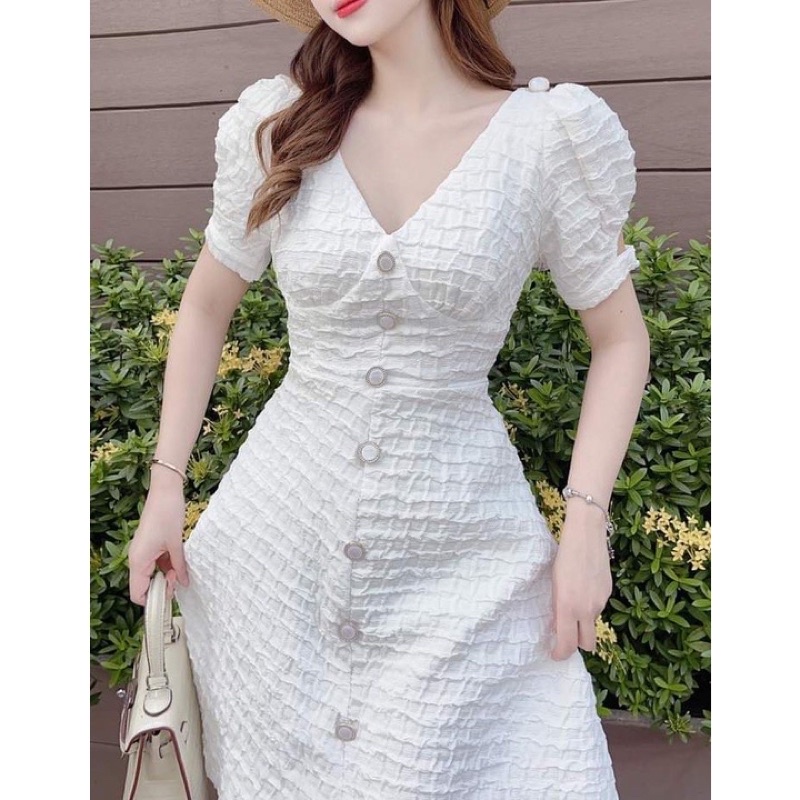 Váy xốp nơ màu trắng phong cách đơn giản