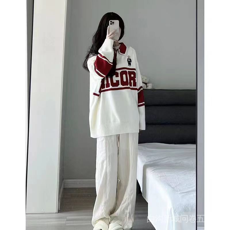 Set Áo Khoác Có Khóa Kéo Và Quần Dài Phong Cách Preppy Retro Mùa Thu