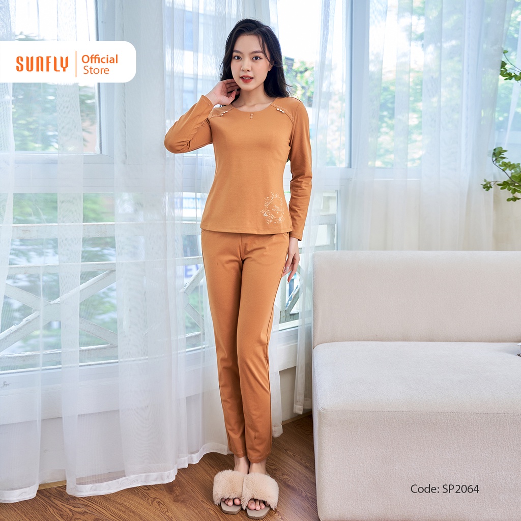 Bộ Đồ Mặc Nhà Nữ Cotton SUNFLY Áo Dài Quần Dài SP2064