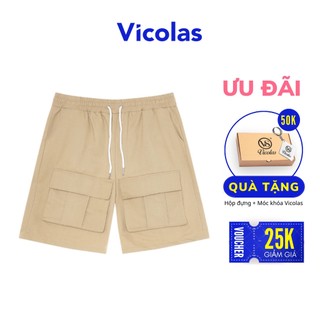 Quần short khaki unisex túi hộp màu nâu v vicolas brown cargo short