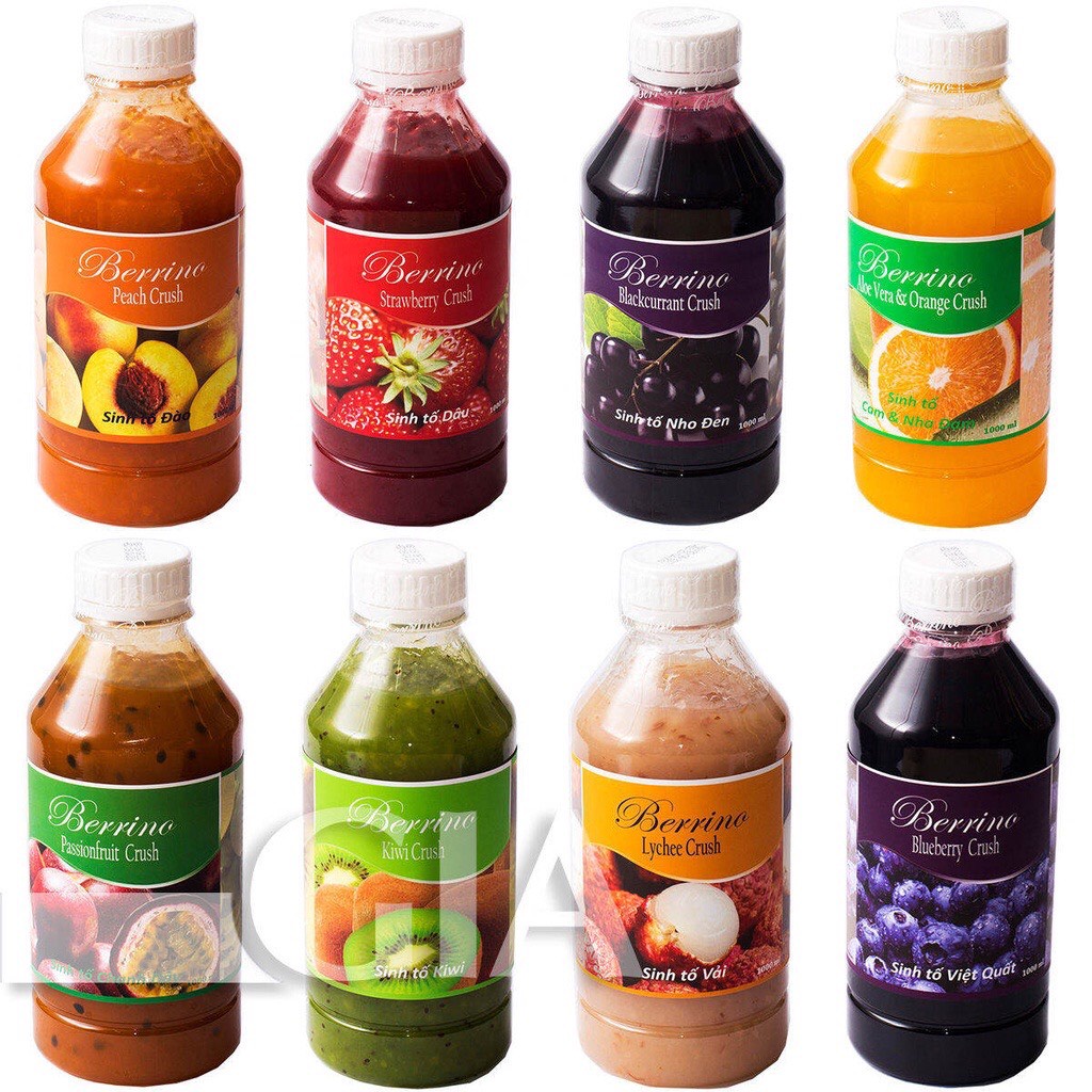 Mứt Sinh Tố Berino Đủ Hương chai 1lit | Sinh Tố Berino Việt Quất, Đào, Dâu, Kiwi, Chanh Leo, Phúc Bồn Tử
