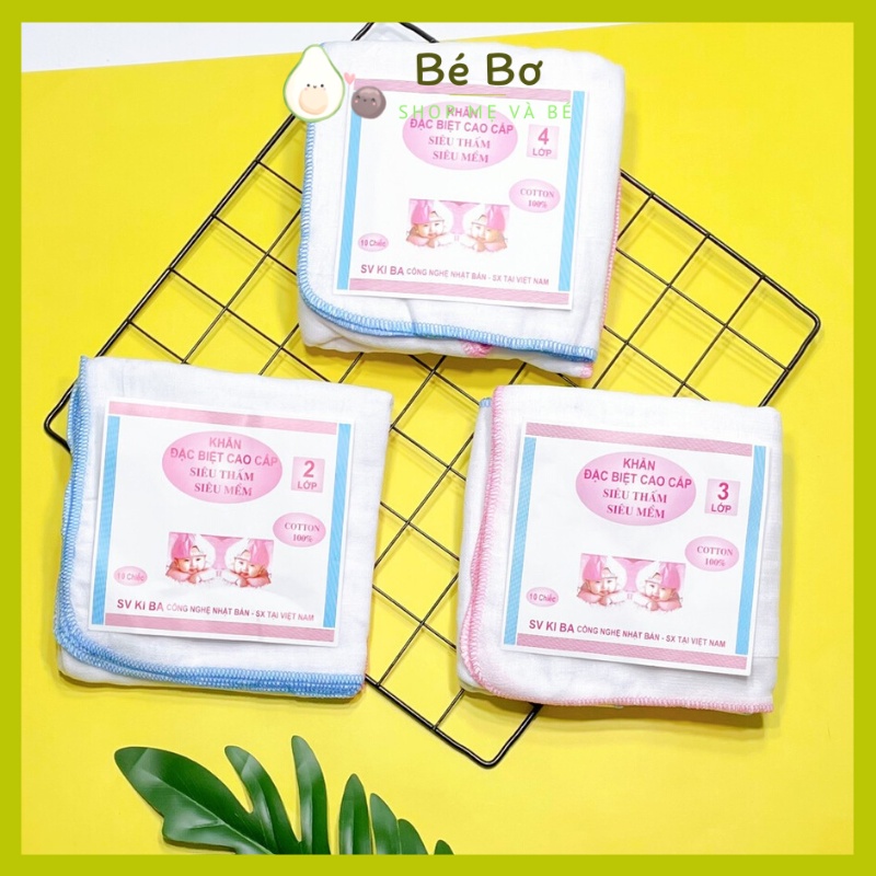 Set 10 Khăn sữa cho bé sơ sinh Kiba siêu mềm siêu thấm 2 lớp, 3 lớp, 4 lớp - Khăn xô sữa màu trắng cho bé Bé Bơ Store