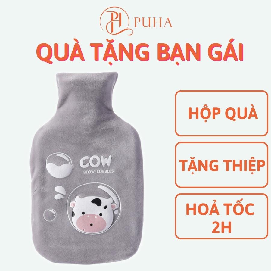 Túi chườm nóng đau bụng kinh Puha 1000ml sưởi ấm giữ nhiệt giảm đau bụng cho bạn nữ