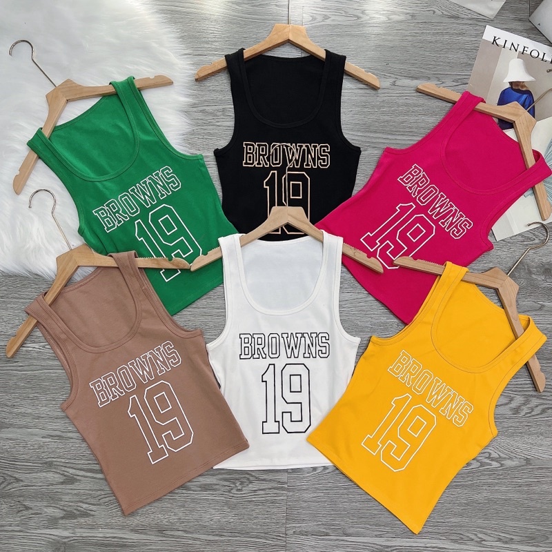 Áo thun ba lỗ Body nữ dáng ngắn phối chữ Lô Gô 19