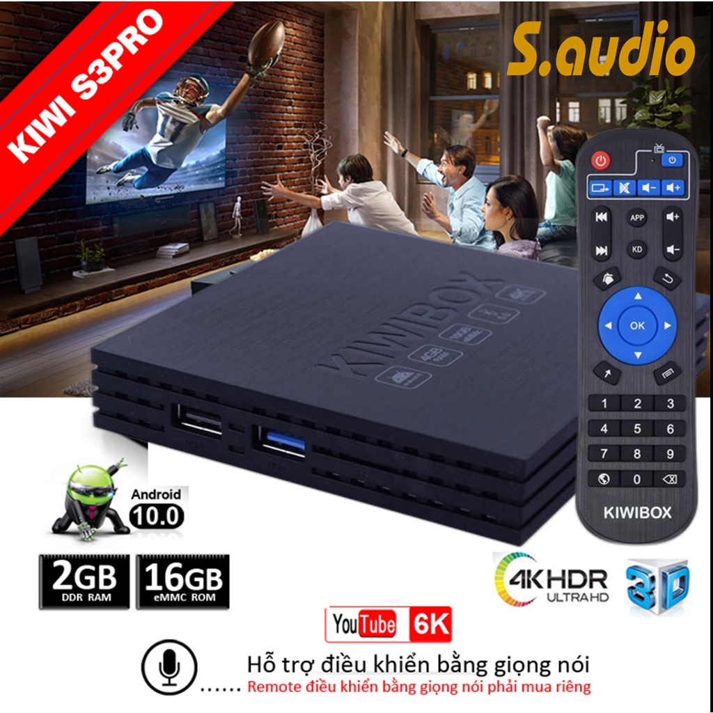 Android TV Box Kiwi box S3 Pro Ram 2G, Rom 8G, Wifi 2BT, Android 10, Bluetooth 5.0 - truyền hình miễn phí