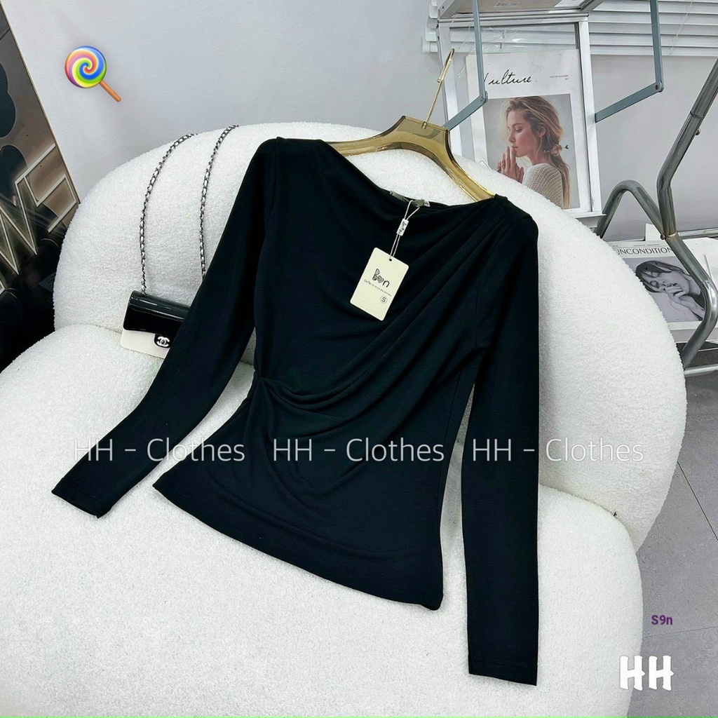 Áo thun kiểu nữ sang trọng cổ thuyền nhúm trước chất thun dẻo sang chảnh