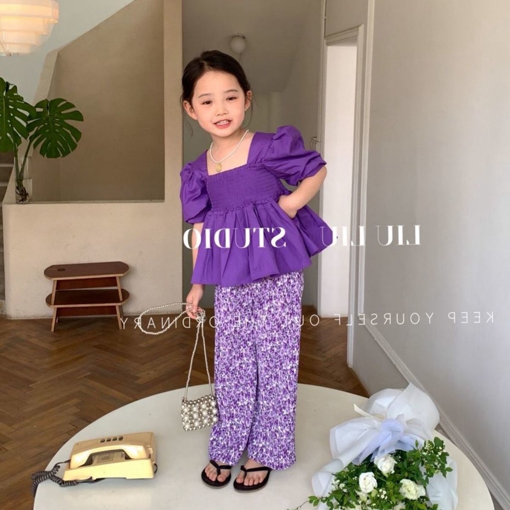 Set Áo Thun Ngắn Tay Và Quần Dài Họa Tiết Hoa Thời Trang Mùa Hè Cho Bé Gái