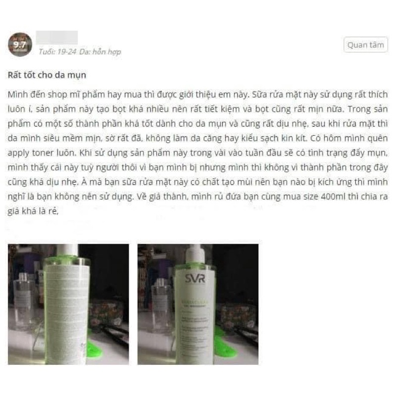 Sữa rửa mặt SVR Sebia Clear Gel Moussant 400ml