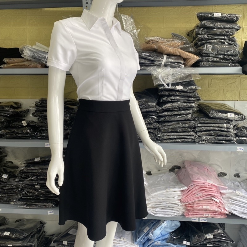 Chân váy xòe công sở HATOP vải tuyết mưa loại 1 màu đen CVXD007