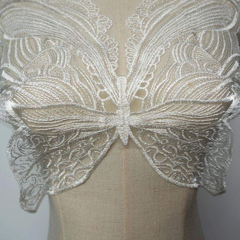 Miếng Vải Lụa Polyester Phối Ren Thêu Hình Bướm Dùng May Đầm DIY