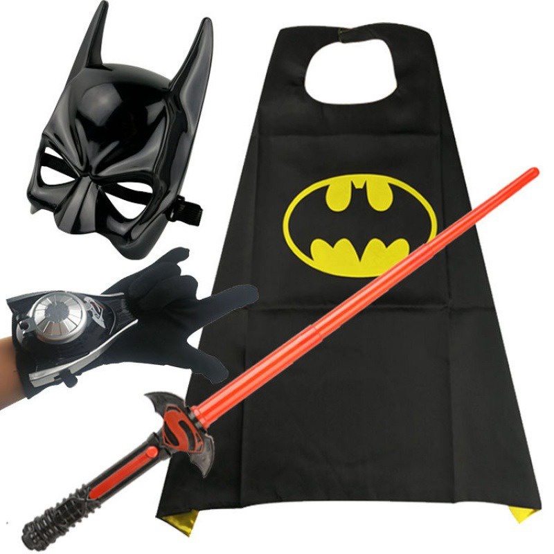 Phụ kiện Người Dơi Batman gồm Mặt nạ áo chàng kiếm khiên có đèn nhạc hoá trang , mặt nạ siêu anh hùng cosplay