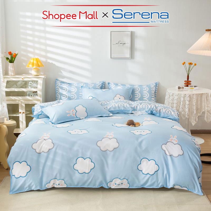 Bộ Ga Giường Cao Cấp Full 5 Món Cotton Poly SERENA MATTRESS Bộ Chăn Ra Drap Gối Đệm Nệm Trải Phủ Bọc Giường Trần Bông