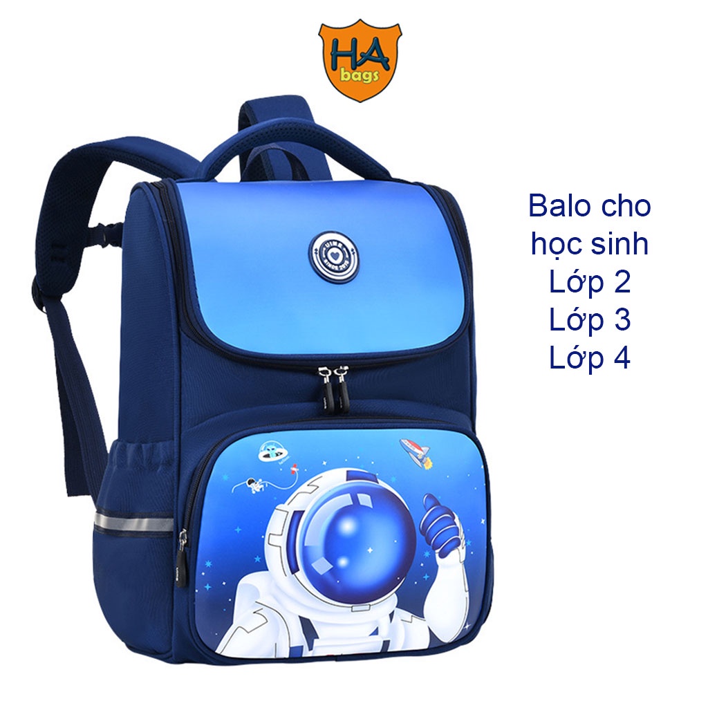 Balo đi học chống gù HA1009, cặp siêu nhẹ cho học sinh lớp 2,3,4 kích thước 38x28x16cm