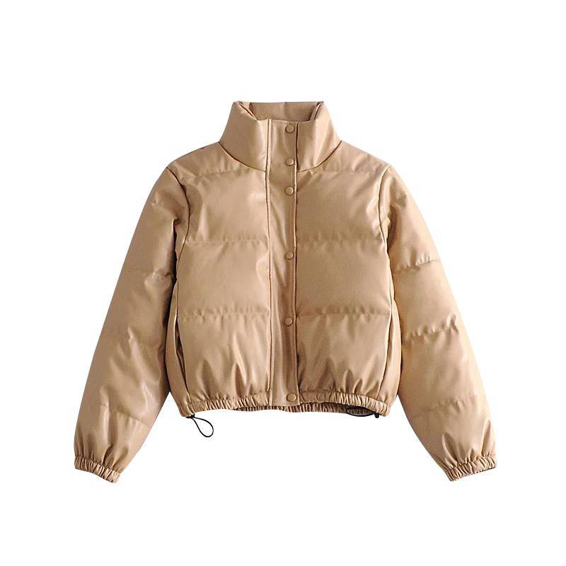 Vanessalab Áo Khoác Phao Da PU cotton Dày Dáng Ôm Ngắn Màu Đen Thời Trang Mùa Đông Mới Cho Nữ