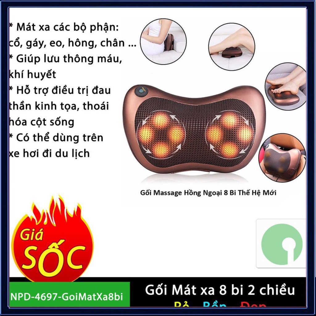 Gối Massage Hồng Ngoại 8 Bi Cao Cấp - Gối Massge Cổ Vai Gáy