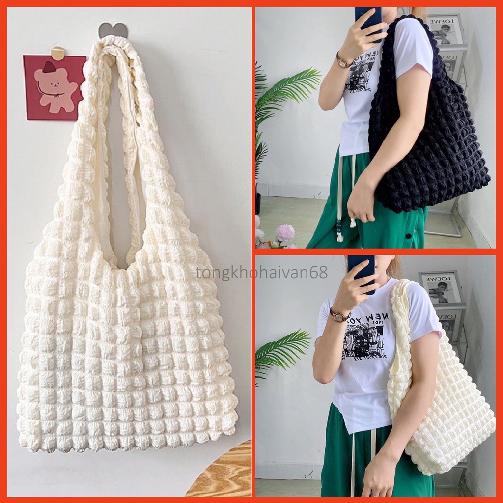 Túi Tote xốp ô vuông Ulzzang Bigsize 3 màu ,Túi đeo vai có lớp lót hàng đẹp