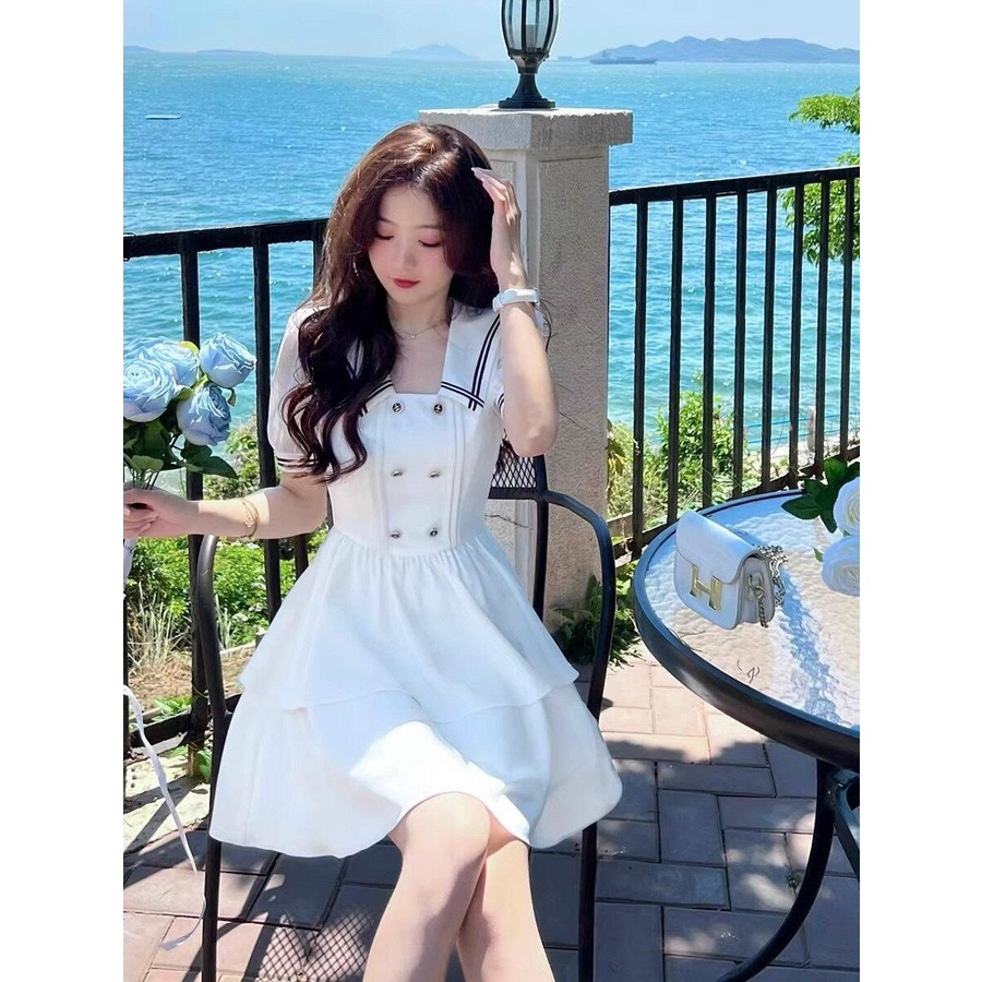 Đầm thuỷ thủ nút nhọn viền tầng trắng💖 KÈM ẢNH THẬT