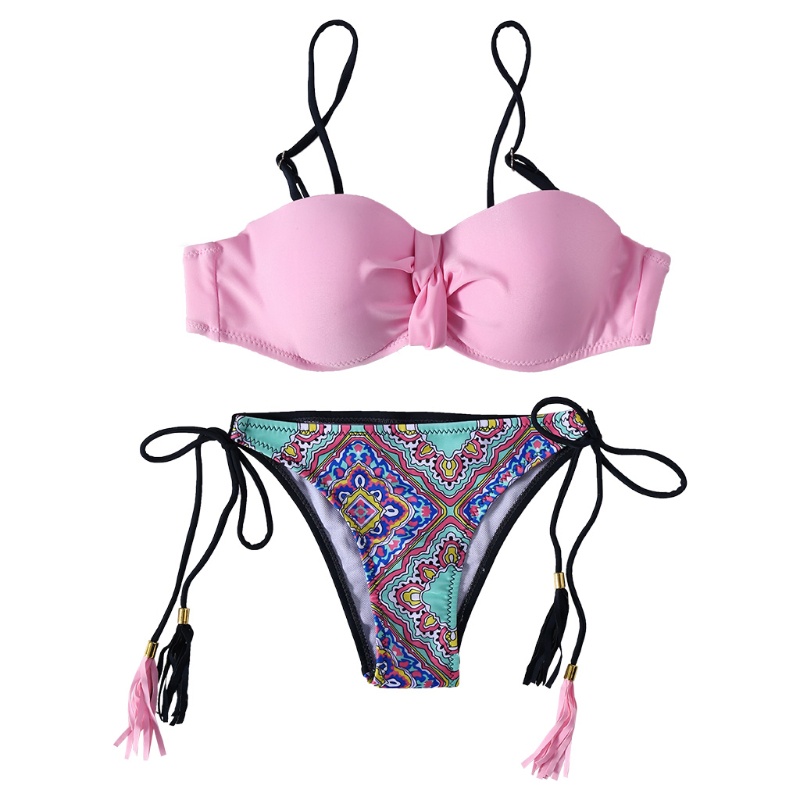 Bộ Đồ Bơi Bikini Hai Mảnh Màu Trơn Họa Tiết Hoa Mặt Trời Gợi Cảm Cho Nữ