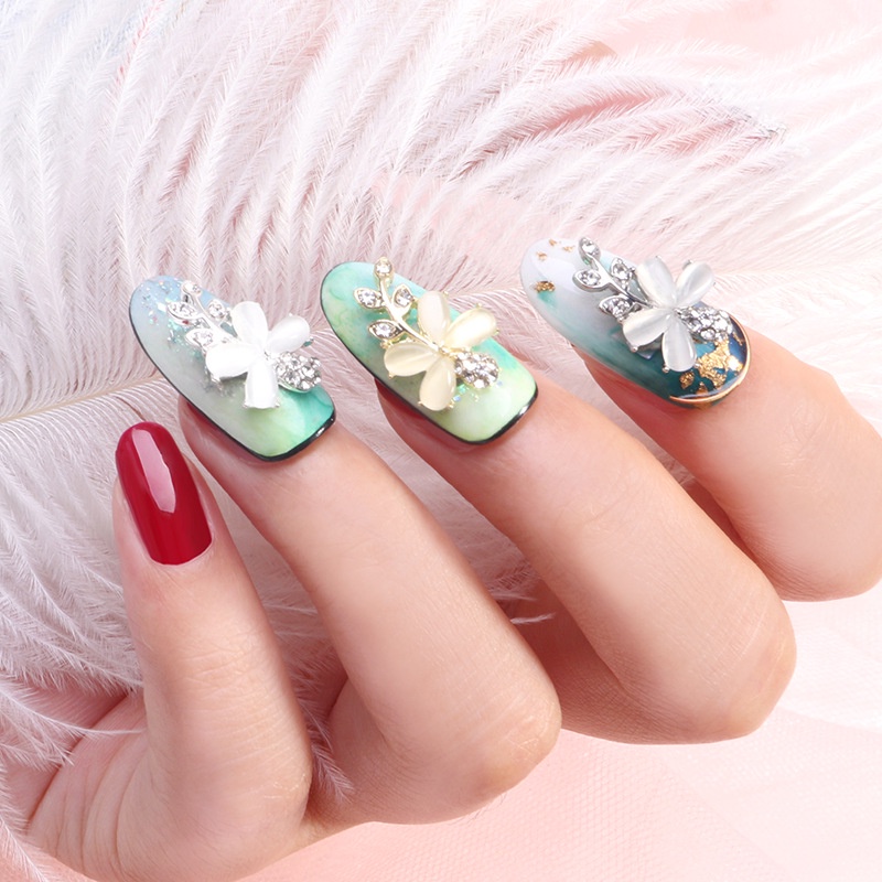 Miếng Dán Trang Trí Móng Tay Hình Bướm Bằng Hợp Kim Đính Đá Opal Sang Trọng