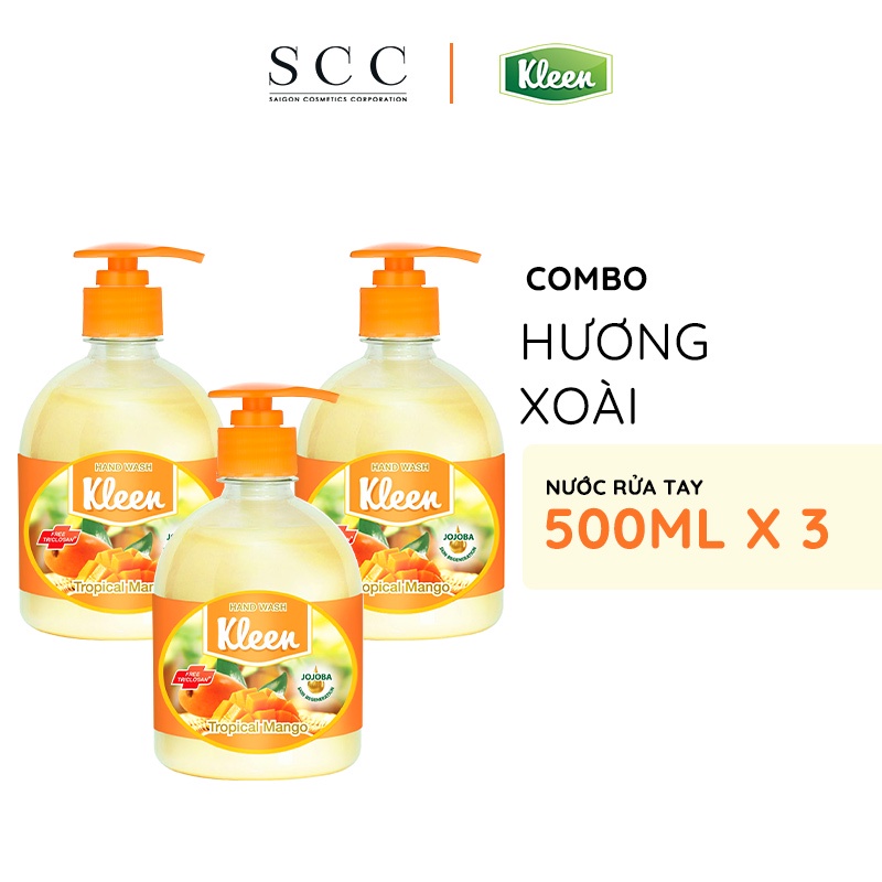 Combo 3 Nước rửa tay Kleen diệt khuẩn và dưỡng ẩm chiết xuất từ thiên nhiên 500ml/chai