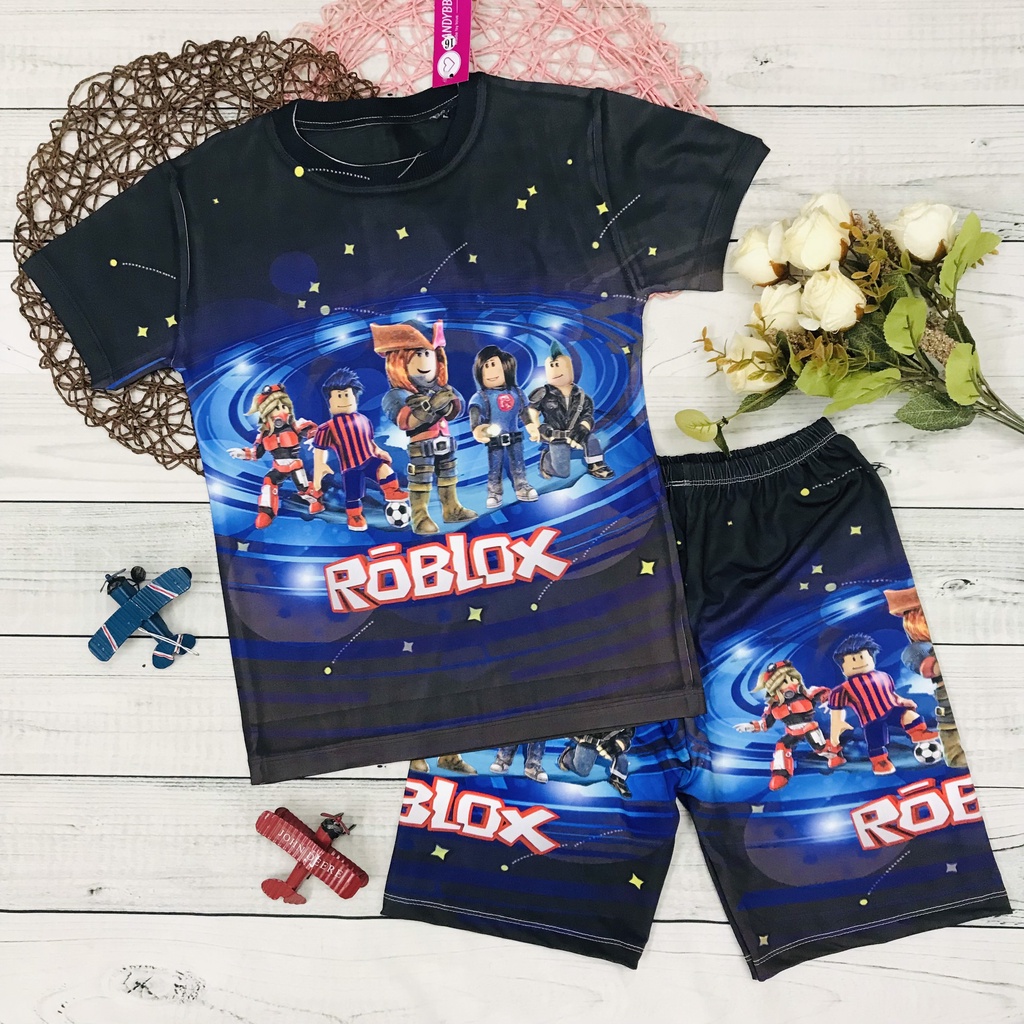 Đồ Bộ cho bé, bộ đồ thun lạnh cộc tay cho bé trai in 3D hình Roblox bé trai size đại từ 10-60kg
