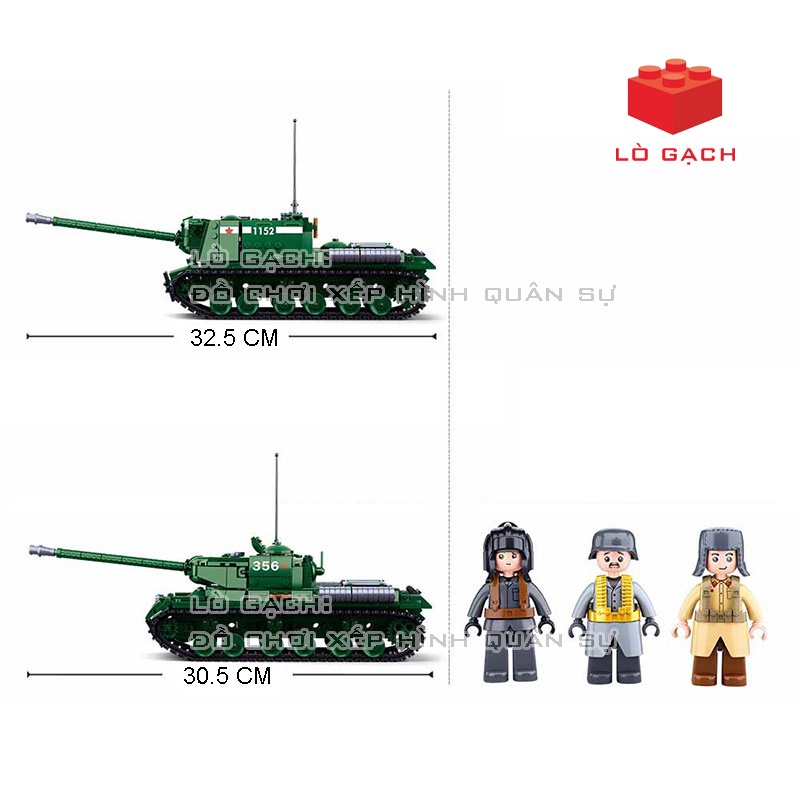 Bộ xếp hình 2 trong 1 - Xe tăng IS-2 - Pháo tự hành ISU-152 Liên Xô Chiến tranh thế giới 2 WW2 845 chi tiết