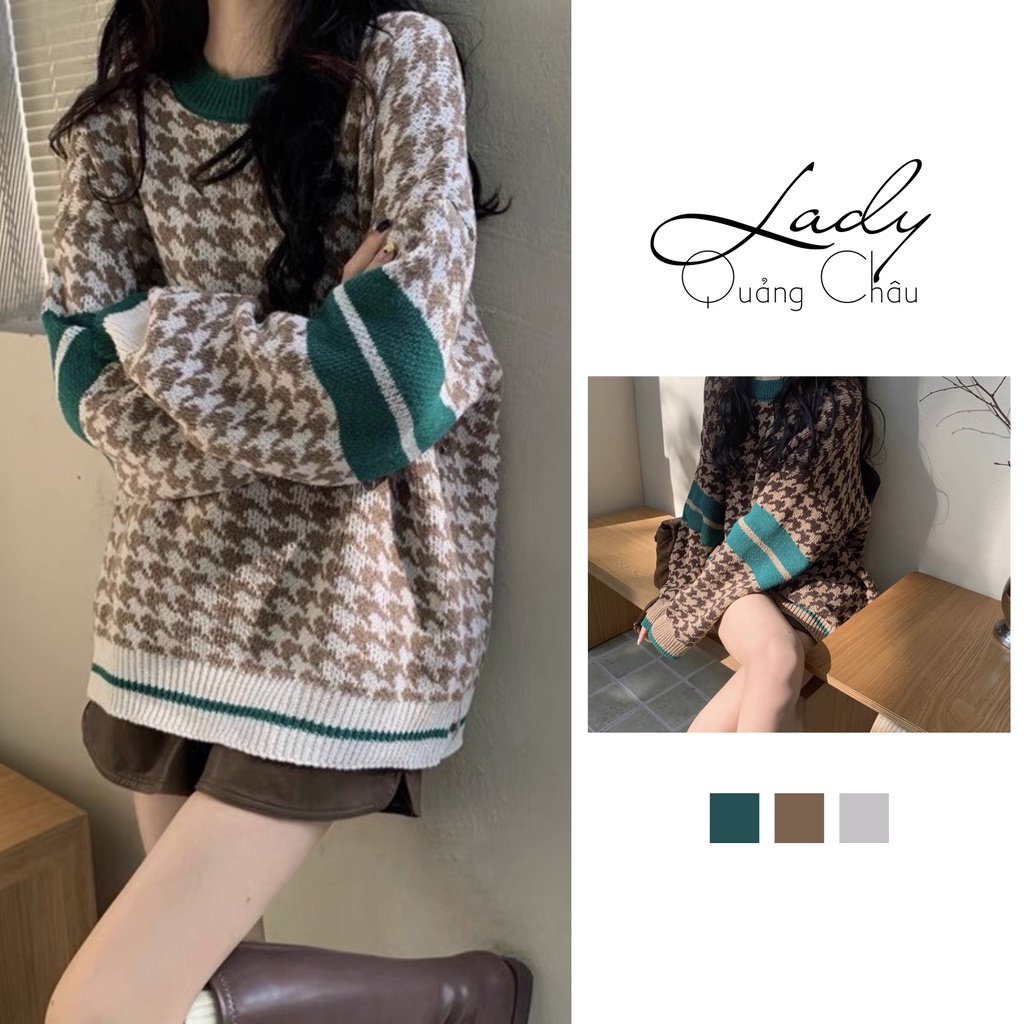 Áo len kiểu hàn nữ ulzzang dài tay cổ tròn chất dày dặn tay phối màu cute dễ thương ladyquangchau