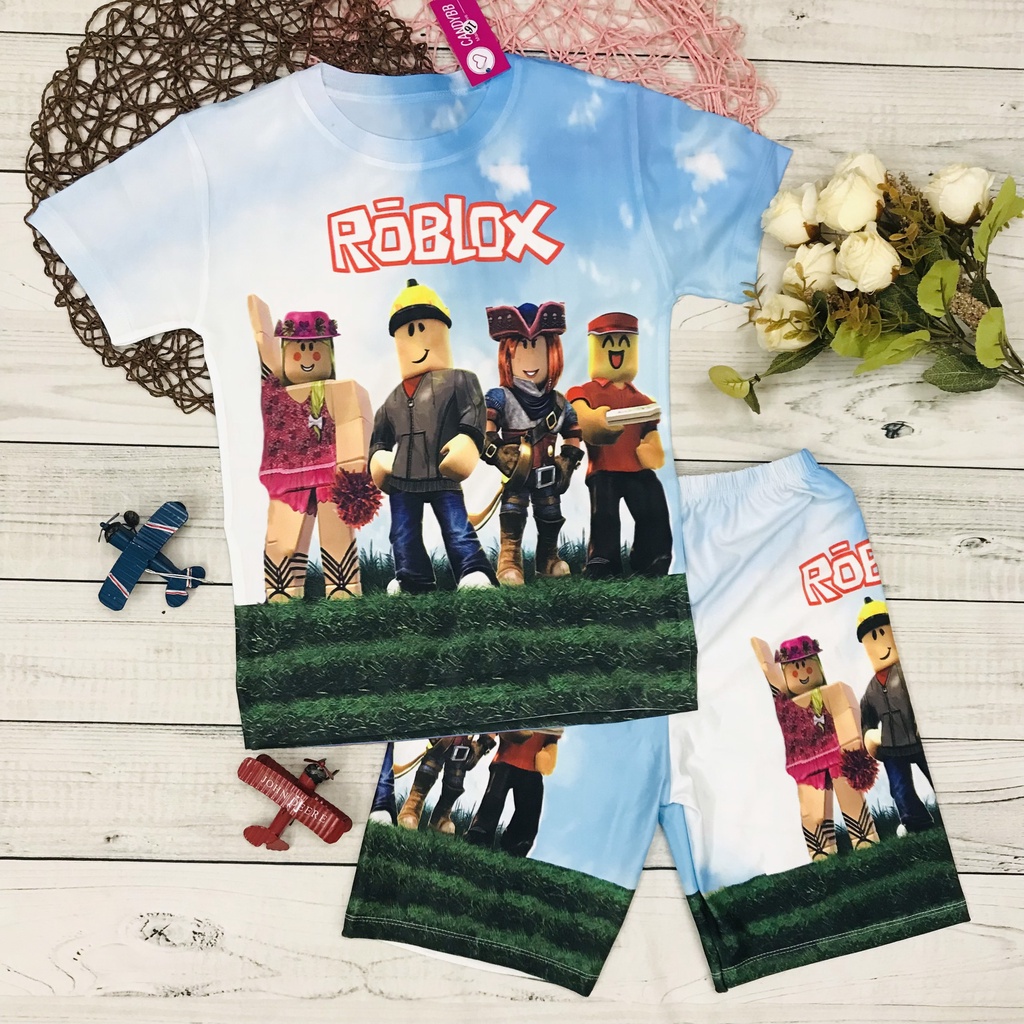 Đồ Bộ cho bé, bộ đồ thun lạnh cộc tay cho bé trai in 3D hình Roblox bé trai size đại từ 10-60kg