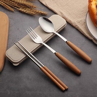 (ComBo) BỘ THÌA ĐŨA DĨA INOX CÁN GỖ LÚA MẠCH [xả kho]