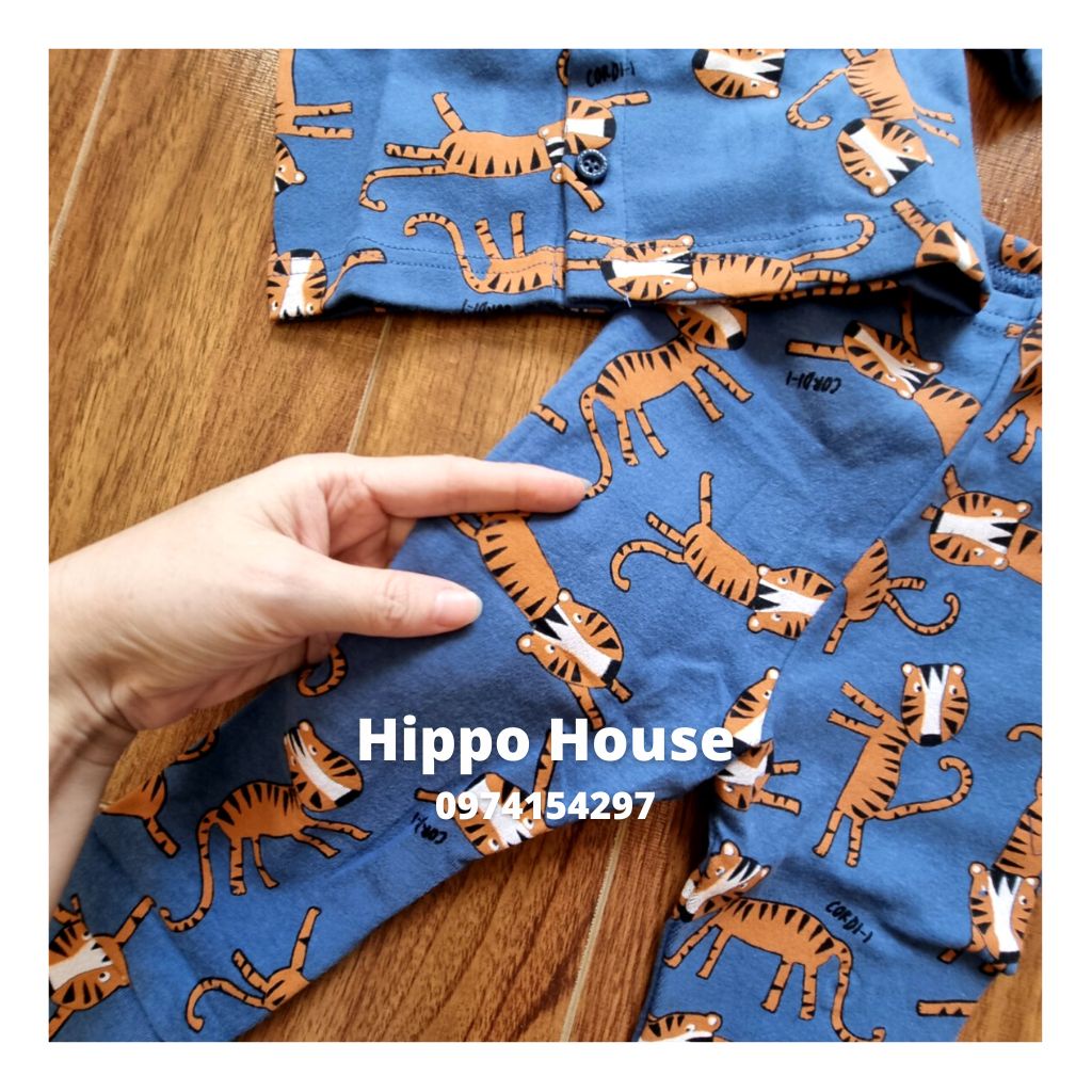 Bộ Dài Tay Thu Đông Cho Bé Cotton Hàn Dày Ấm Áp Hình Hổ Xinh Xắn Size 80 đến 130 Hippo House