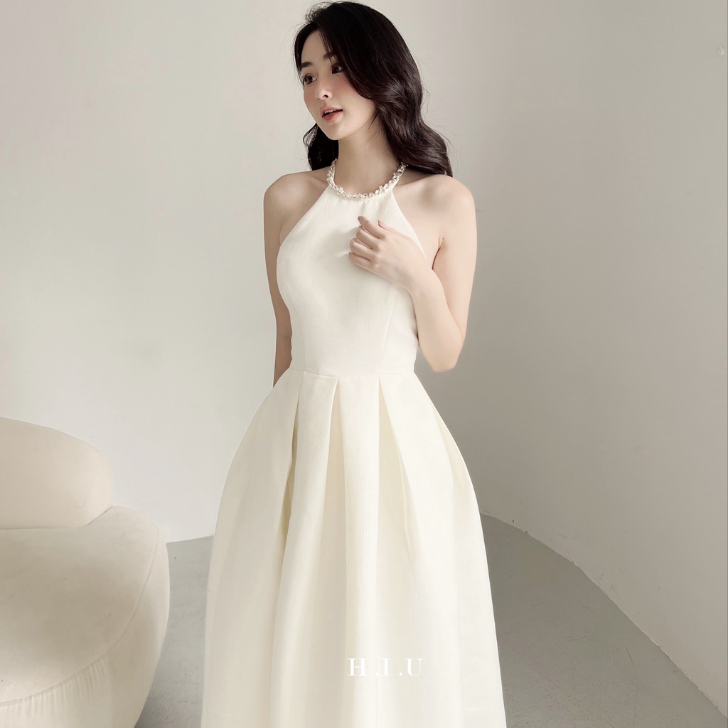 Váy nữ dự tiệc dáng midi Elen Dress cổ đính đá H.I.U Fashion , kiểu thanh lịch sang trọng tôn dáng HIU design