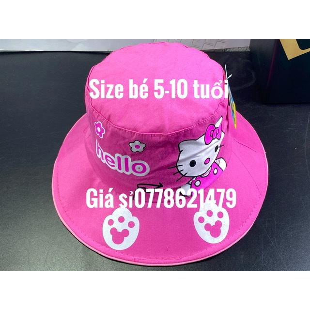 Mũ bé gái 5-10 tuổi - nón vành dành cho trẻ em in hello kity 2 lớp bao đẹp - có dây (Cap-Nón(Most))