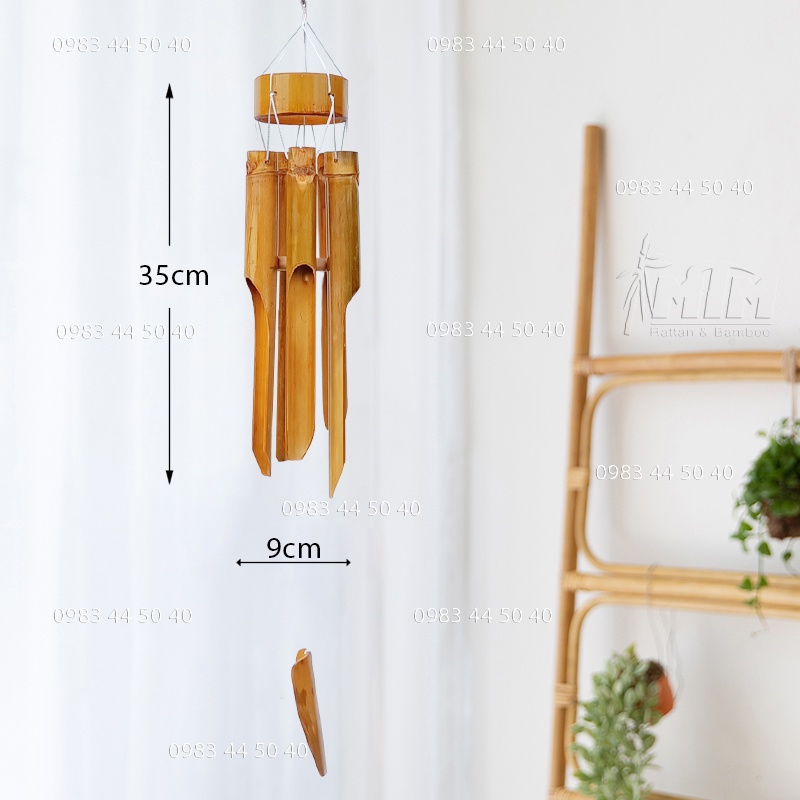 Chuông gió tre trúc (khoan tròn) - treo trang trí ban công, hành lang nơi đón gió.
