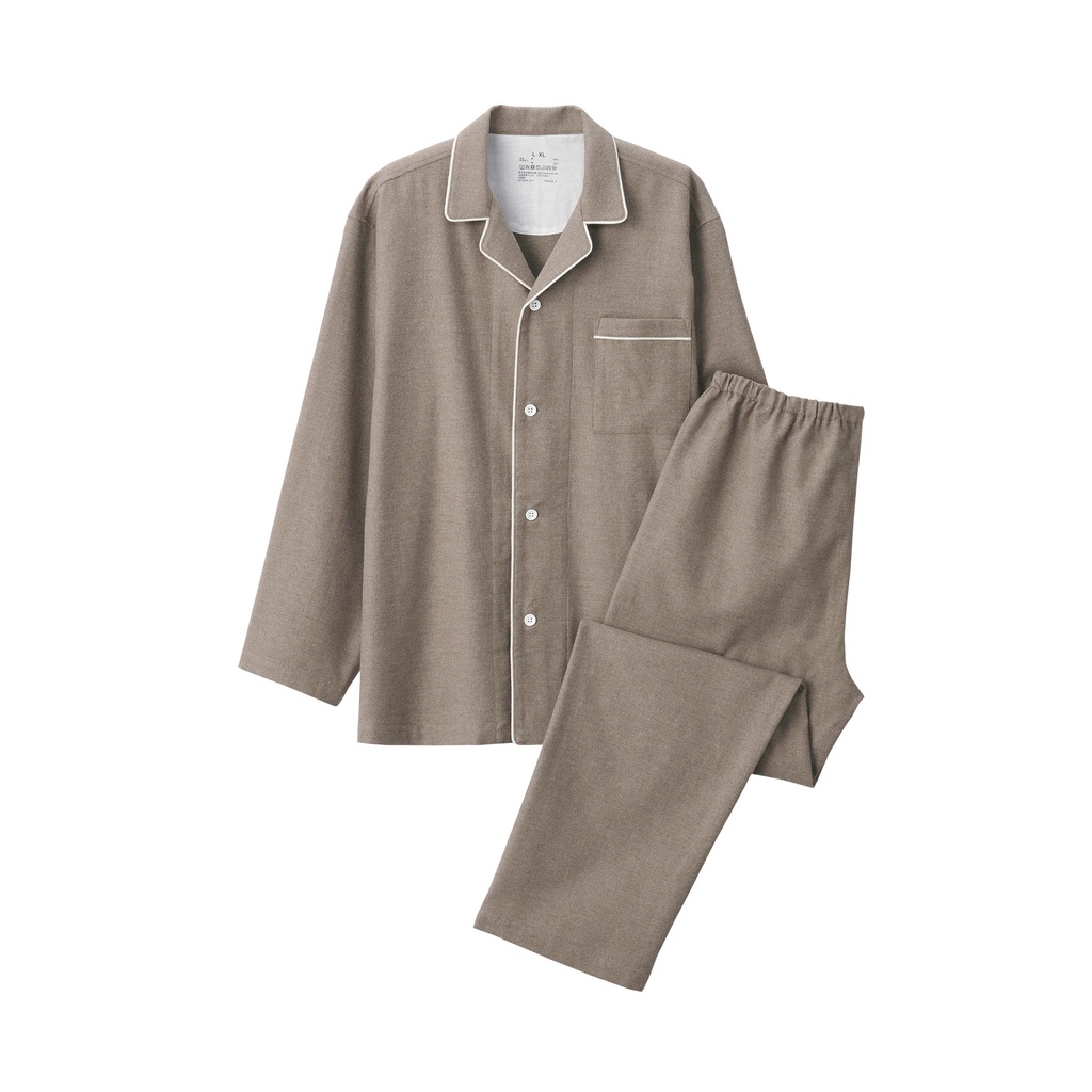 Muji Bộ Pyjama Không Đường May Sườn Vải Flannel