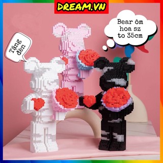 [Tặng đèn] Lego lắp ráp Bearbrick ôm hoa size to