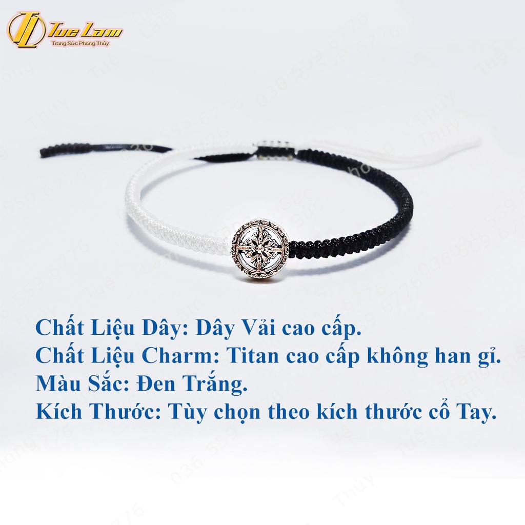 Vòng tay may mắn bánh xe pháp luân bện dây chỉ đen và trắng kiểu Tibets đối xứng - Tuệ Lâm