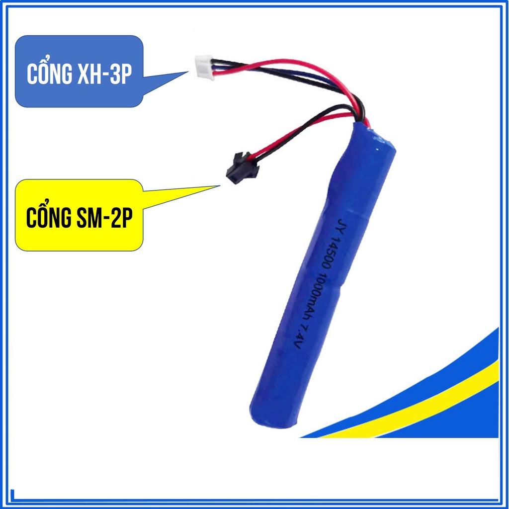 Sản Phẩm Pin Sạc Lithium 7.4V 14500 Cổng Kết Nối SM-2P và XH-3P 1000mAh