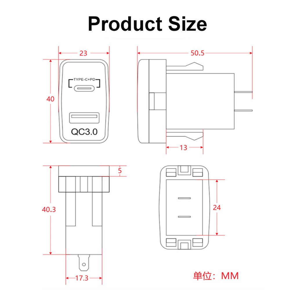 Tẩu Sạc 12V 24V PD Type-C QC3.0 USB Có Đèn LED Chống Nước Cho Xe Hơi Toyota