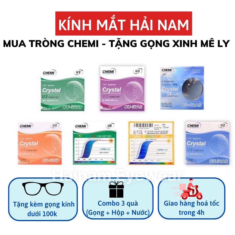 Tròng kính cận viễn loạn CHEMI chính hãng Hàn Quốc chống tia uv, chống ánh sáng xanh Hainam Eyewear