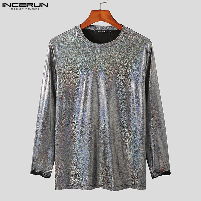 INCERUN Áo Thun Dài Tay Cổ Tròn Phong Cách Hippie Cho Nam