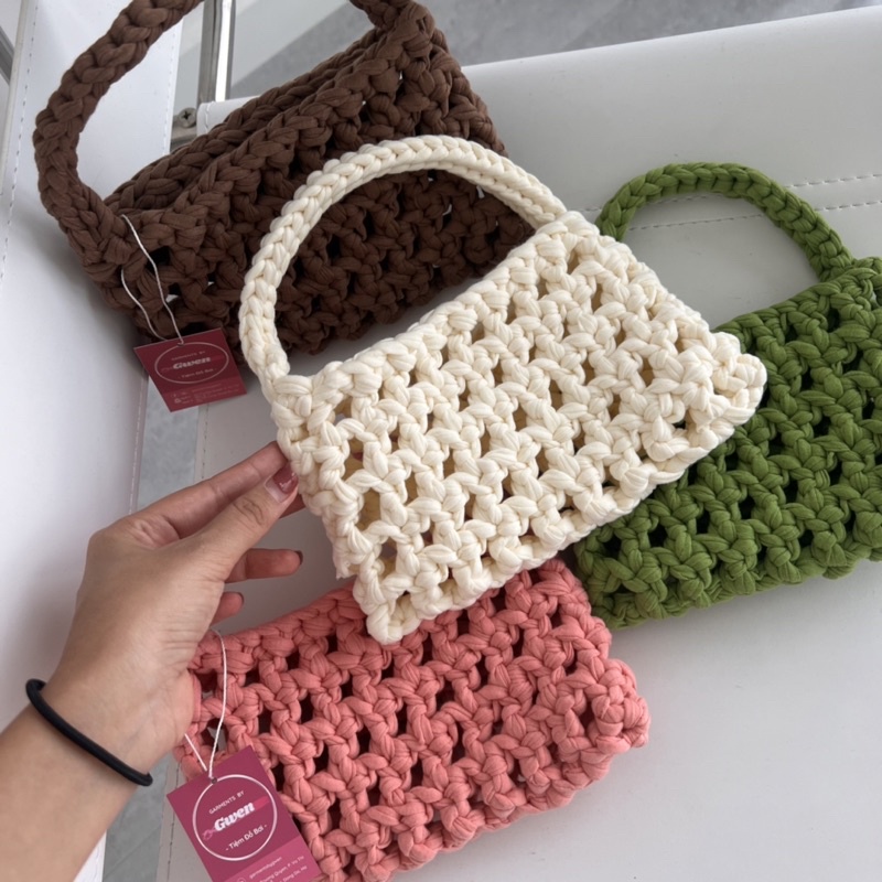 Túi len móc thủ công, handmade quai cầm tay