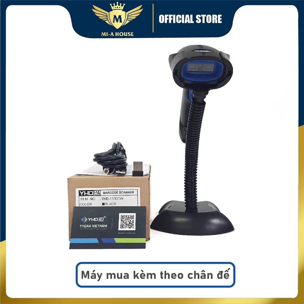 Máy quét mã vạch không dây di động YHD 1100CW dành cho siêu thị, shop bán lẻ, đọc mã vạch 1D không cần cài đặt,