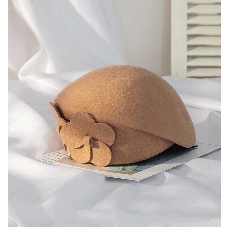 Mũ Nồi Vải Len Họa Tiết Hoa Hai Lớp Thời Trang Thu Đông Dễ Thương Cho Nữ