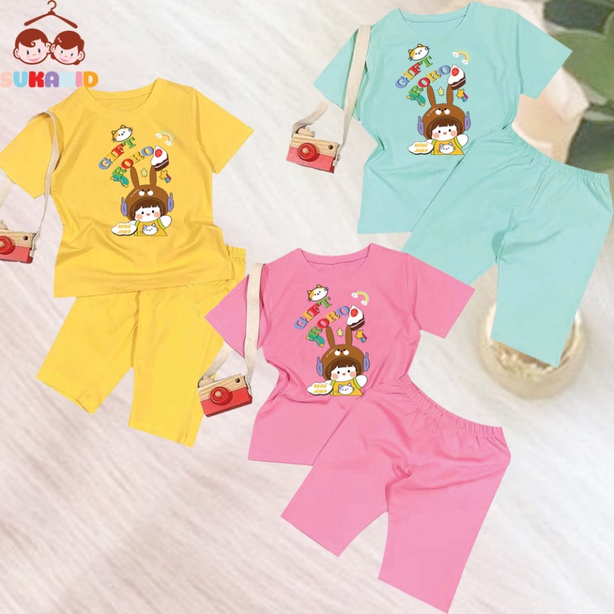 ( Km ) Đồ bộ tay ngắn quần lửng hình GIFT GOGO be từ 6kg-29kg.BDBG65.