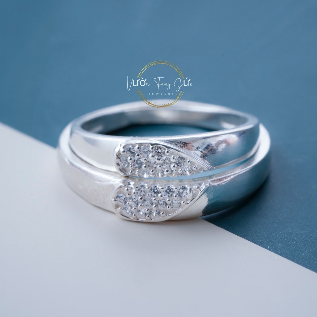 Nhẫn đôi bạc uyên ương nam nữ trái tim ghép nạm đá sang trọng ý nghĩa tình yêu cho các cặp đôi